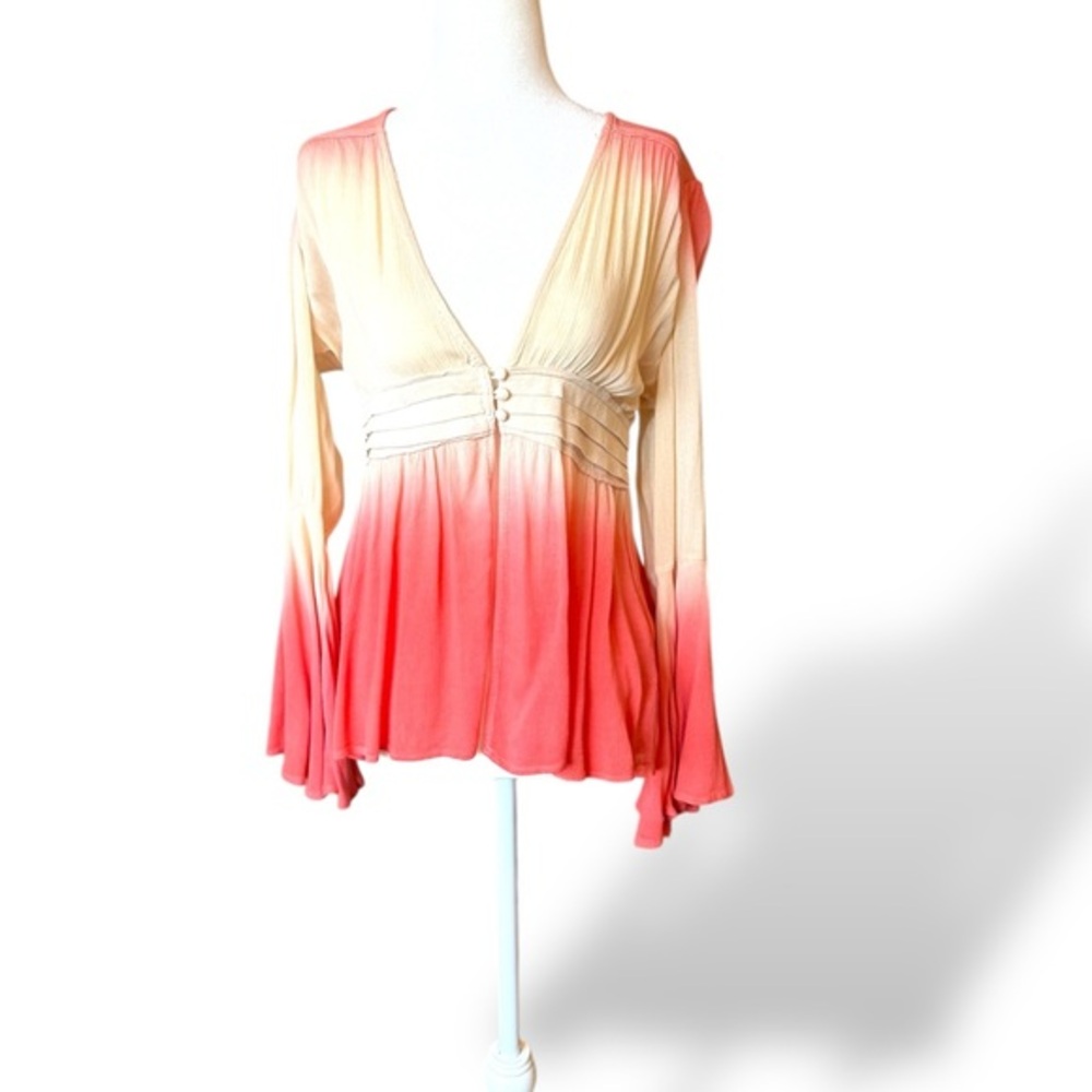 Dip-Dyed Flare Sleeve Top Rayon fairy Y2K babydoll ladies top blouse Medium‎